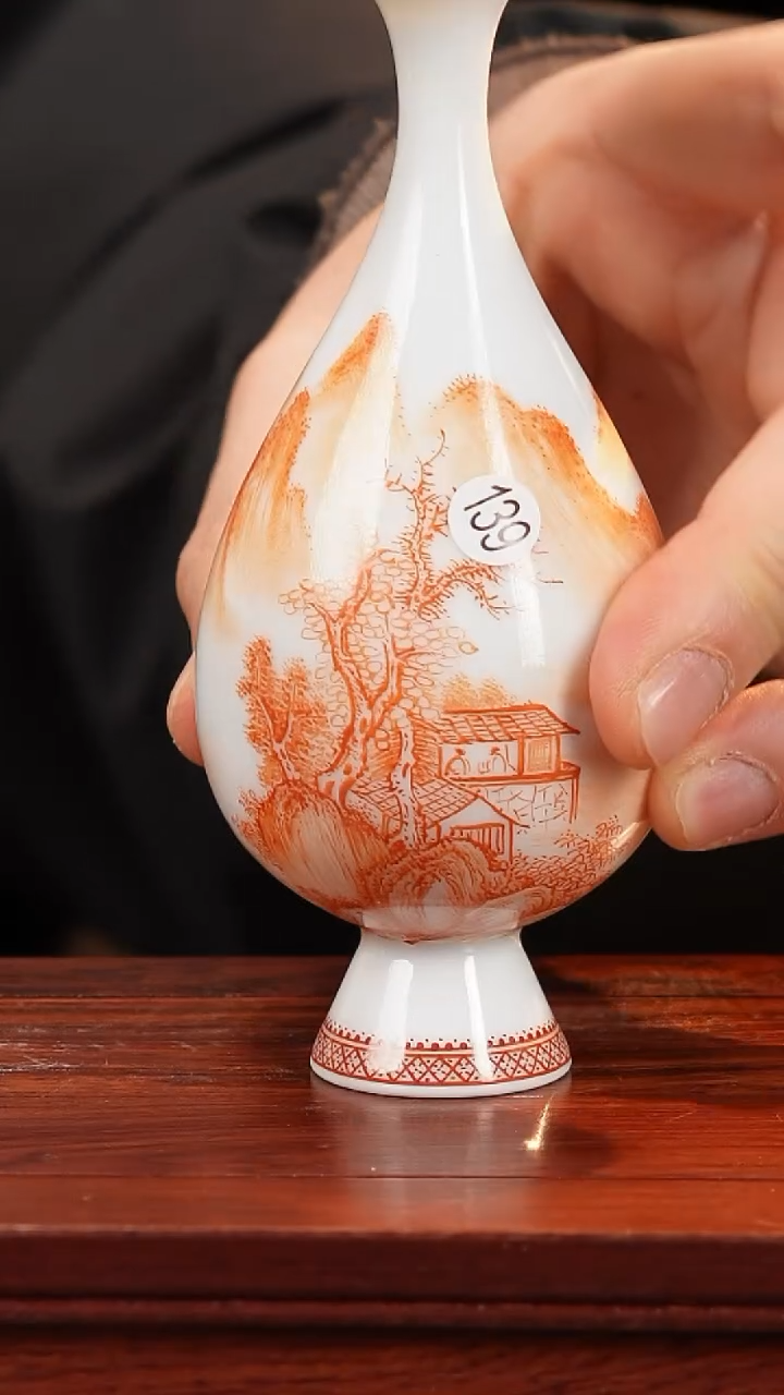 【闪购商品】摆件纯手工手绘原创瓷〖矾红〗