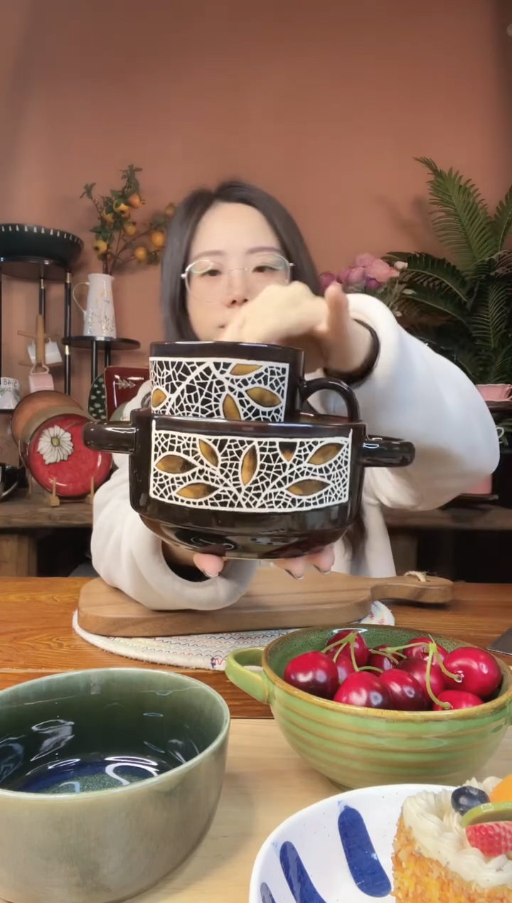 陶瓷双耳碗 杯子  2件套 微瑕疵