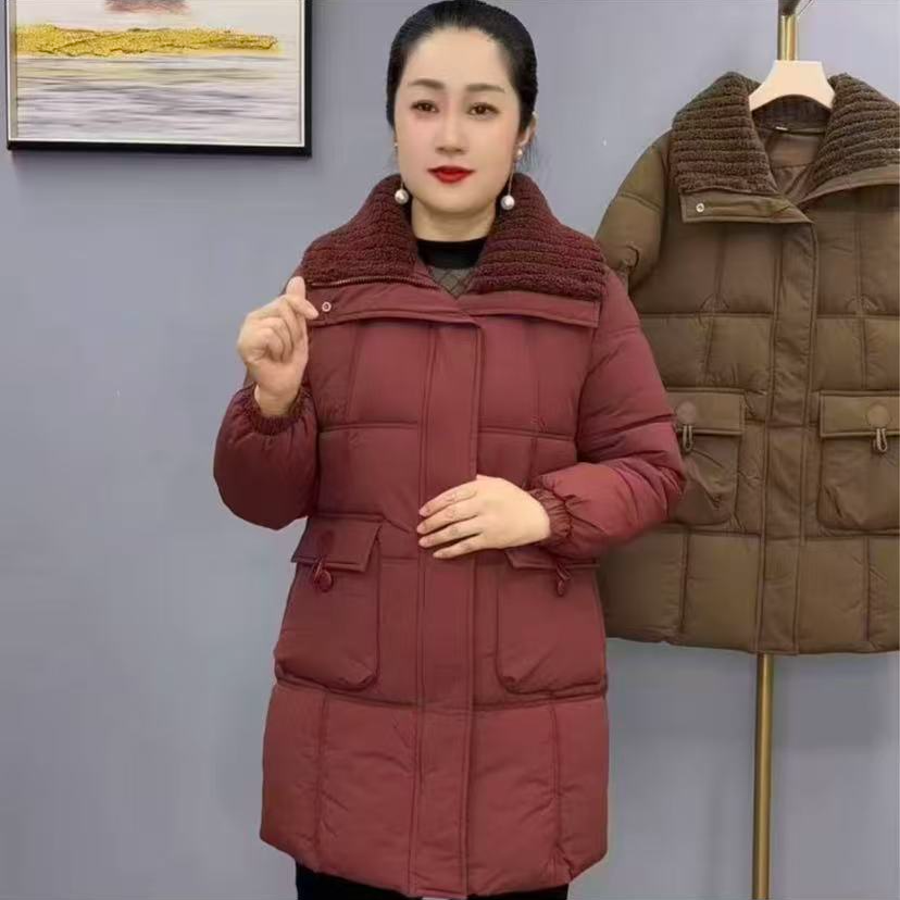 秋冬新款时尚洋气百搭显瘦气质妈妈装中长款加厚保暖棉服3062款