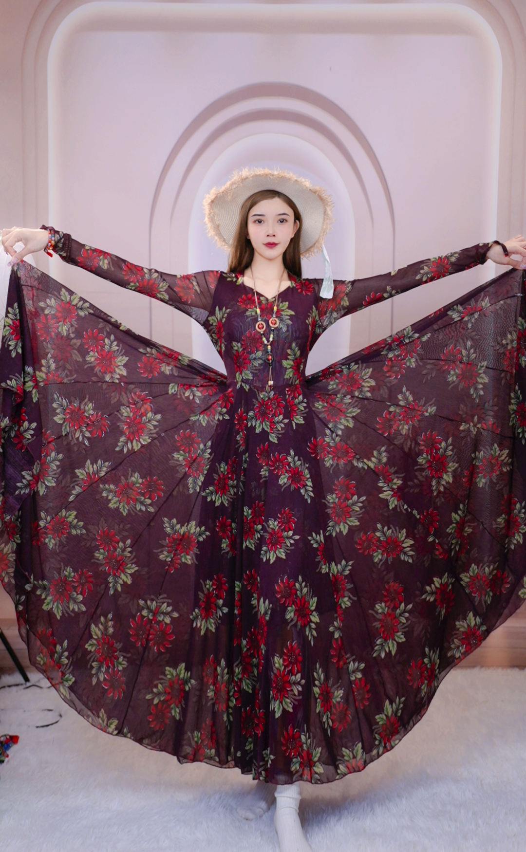 新款《柿柿如意》连衣裙时尚百搭修身气质高档720优雅