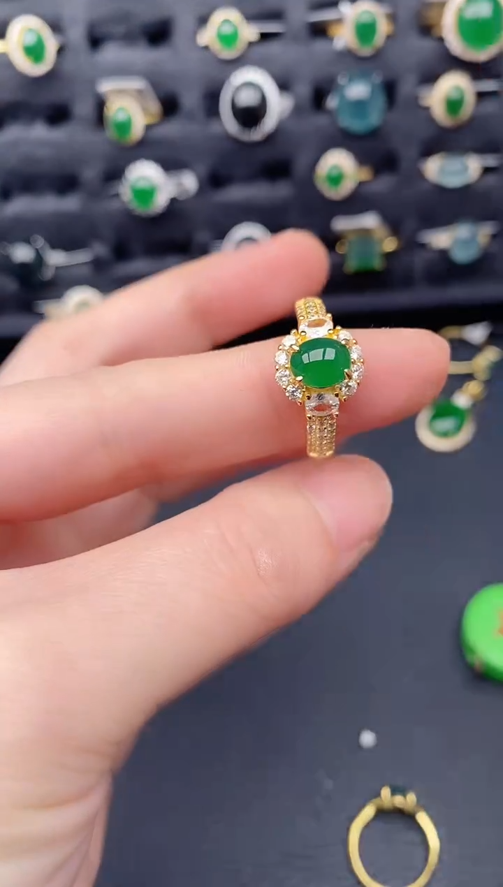 银S925镶嵌戒指翡翠天然a货翡翠346