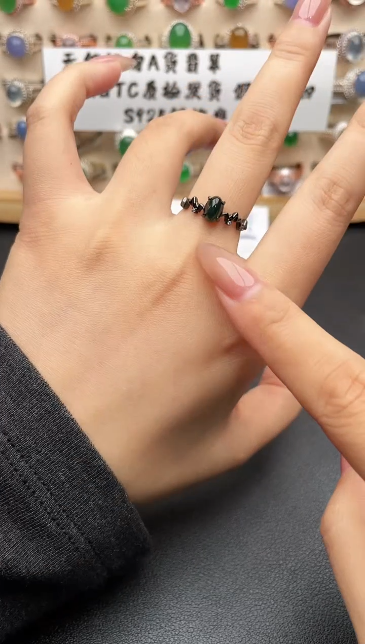 银S925镶嵌戒指翡翠一物一证一礼盒2