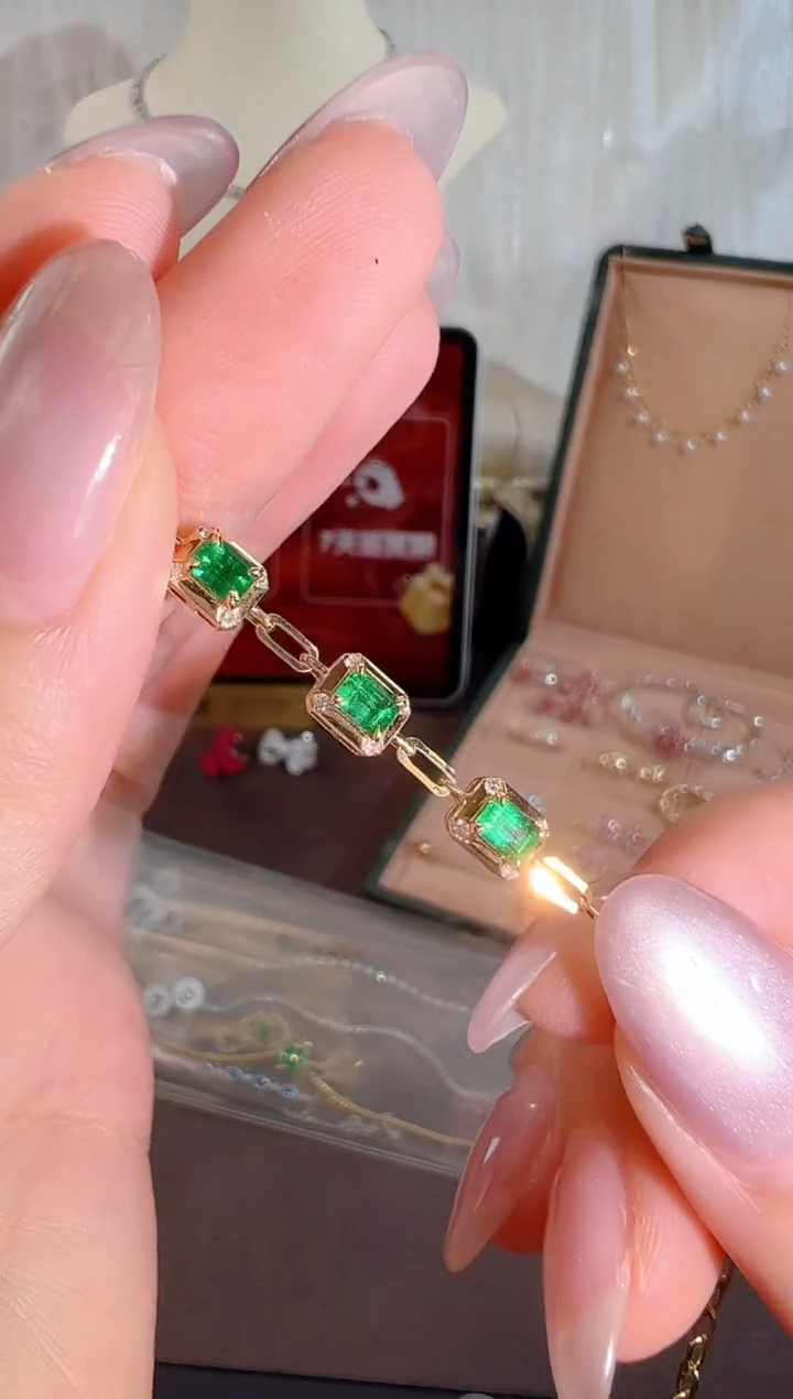 手链18K金镶嵌祖母绿BB3603#-Y#92