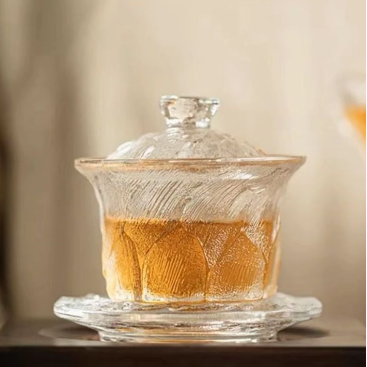 茶具 玻璃水晶家用泡茶三才盖碗-5239