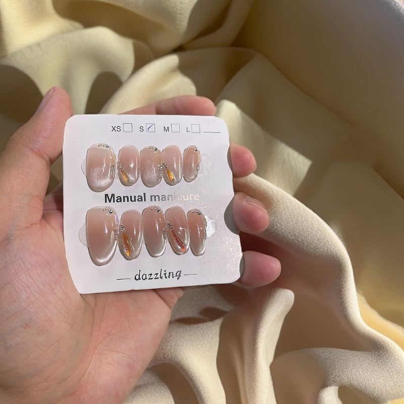 极简白月光纯手工穿戴甲猫眼手绘美甲显白美甲穿戴甲中长款