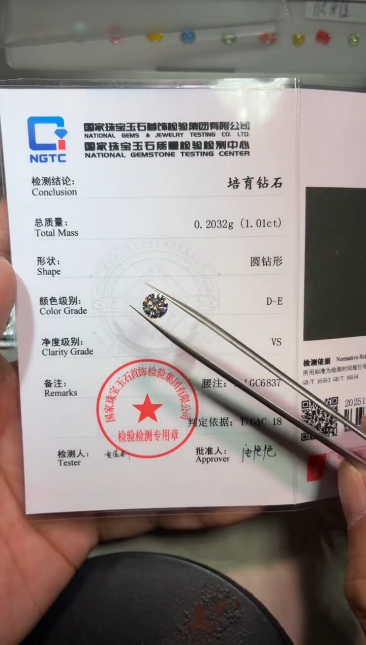 裸石实验室培育钻石1.01ct 圆钻 6837