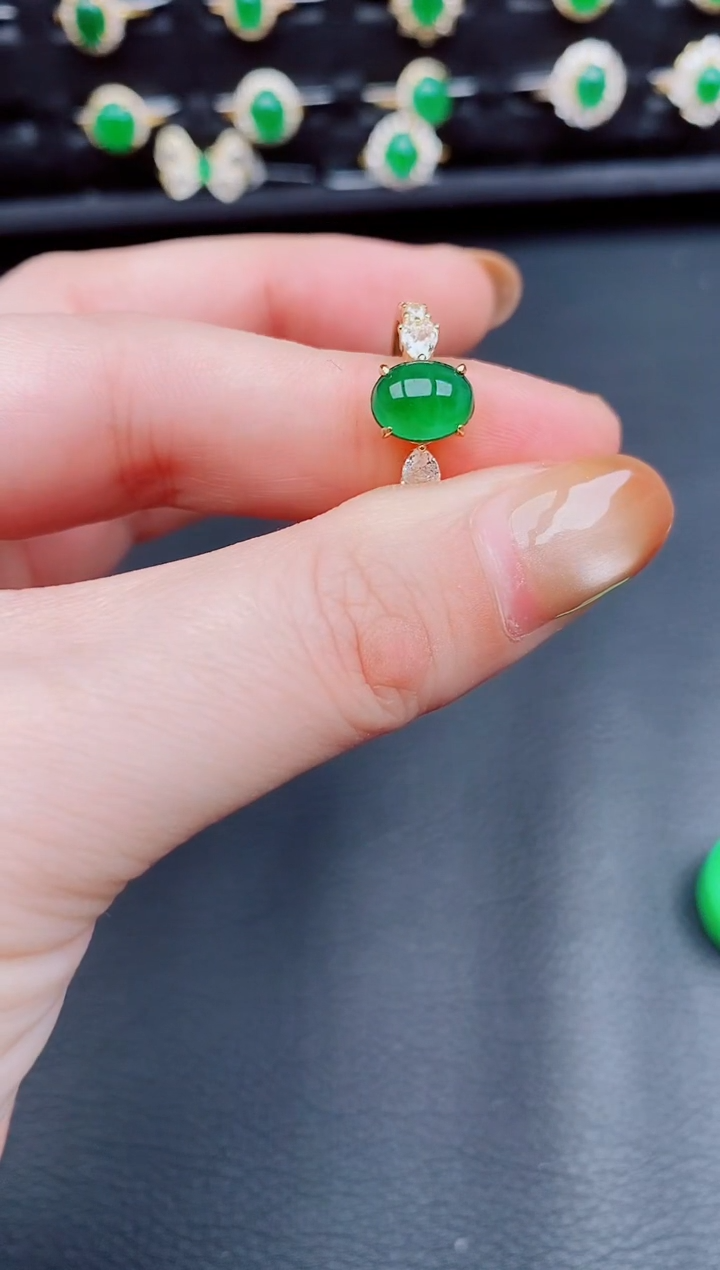 【闪购商品】翡翠戒指银S925镶嵌天然a货翡翠63