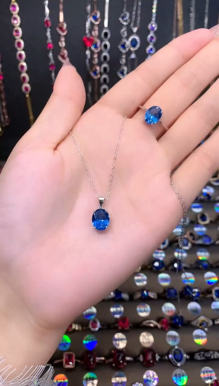 【闪购商品】蓝宝石颈饰银S925镶嵌银色810 矢车菊