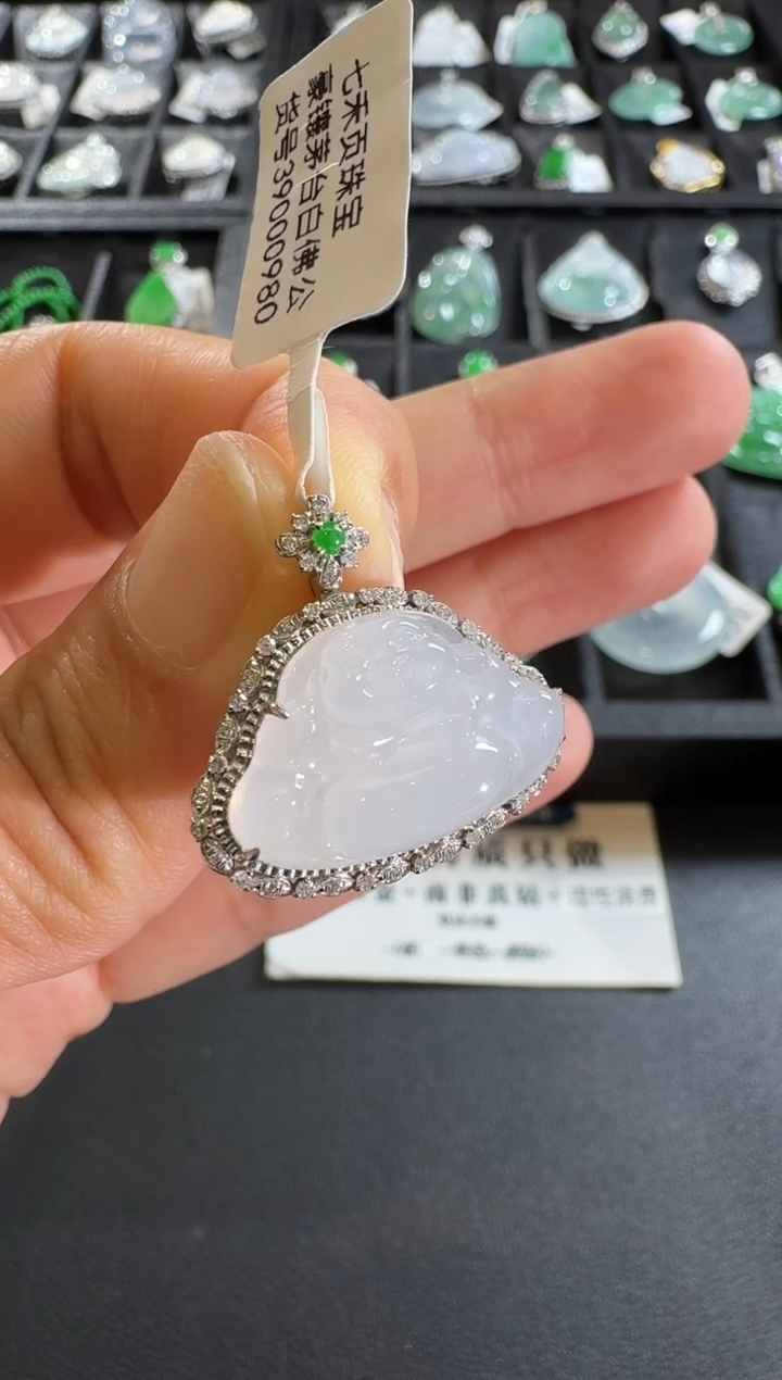 【闪购商品】翡翠吊坠(不含链)18K金镶嵌【源头工厂】钻石镶嵌