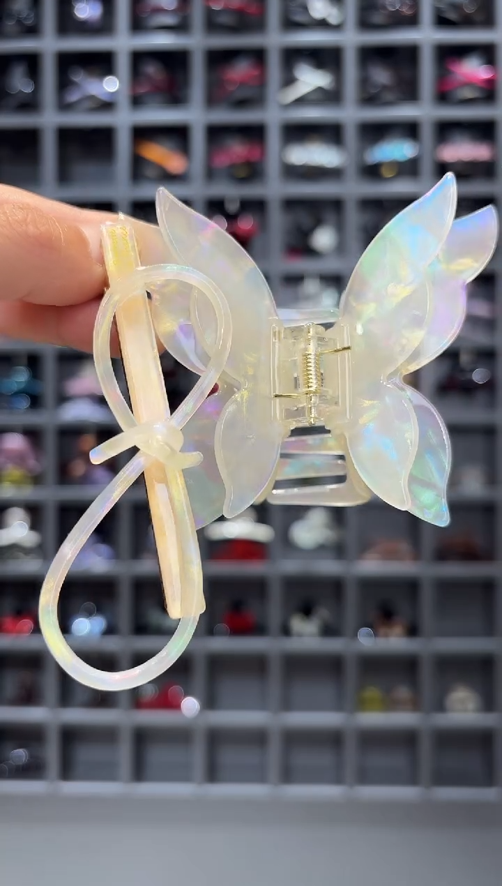 醋酸非金属韩国醋酸品牌发饰6cm双层蝴蝶抓夹+纽扣鸭嘴边夹两个