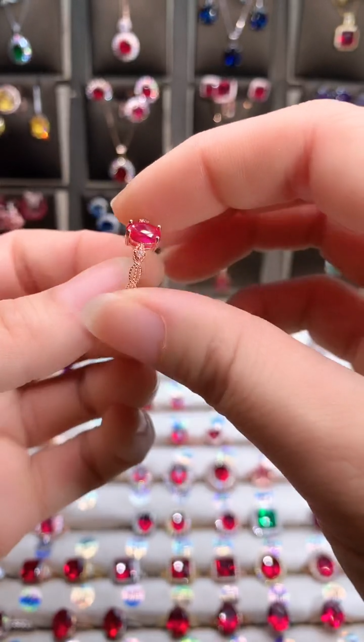 【闪购商品】红宝石戒指银S925镶嵌5.7玫瑰金