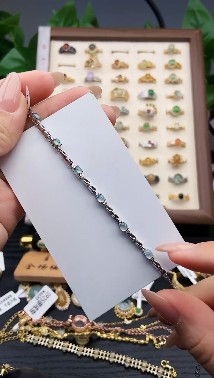 银S925镶嵌手链翡翠2