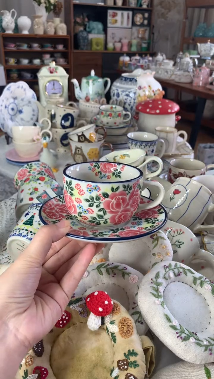 陶瓷【玫瑰】咖啡杯碟一套