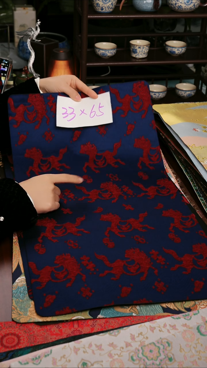 【马上有钱蓝单面】中国风干泡织锦茶席33*65