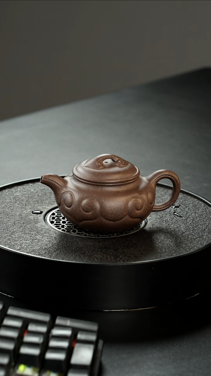 茶壶紫砂精挑大水潭天青和梨皮共生矿仿古如意