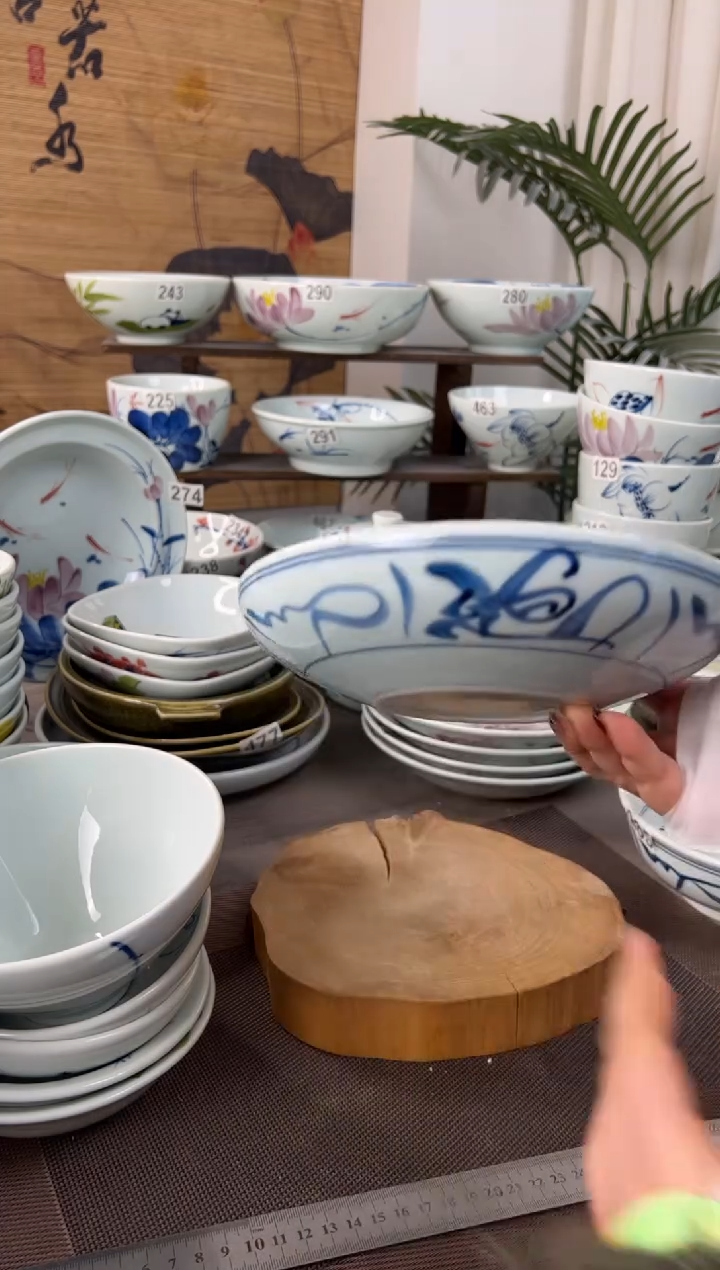 明舟中暇福利山茶花8寸平底古碗（单只装）