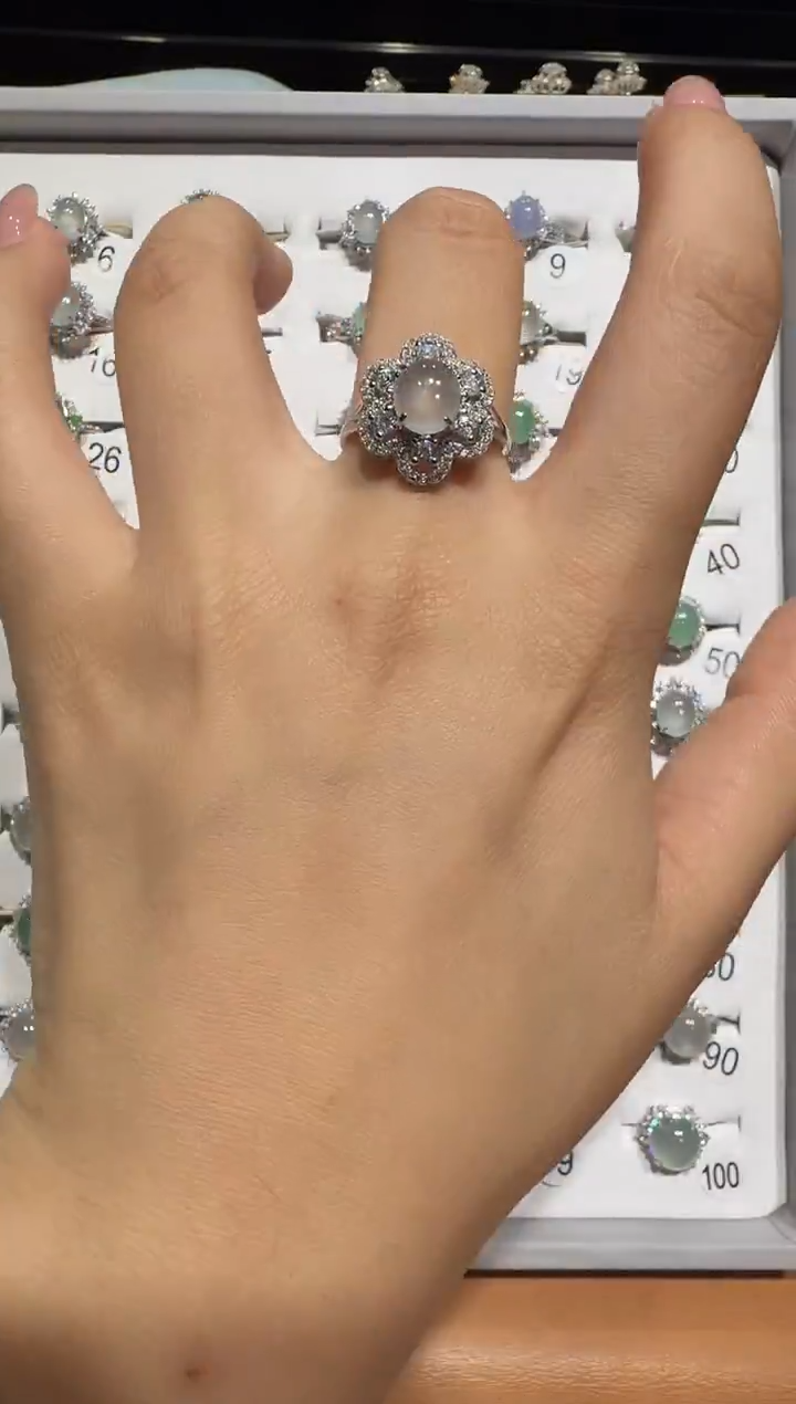 银S925镶嵌戒指翡翠925银镶翡翠戒指镶嵌16