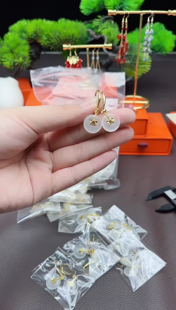玛瑙/玉髓耳饰银S925镶嵌p02