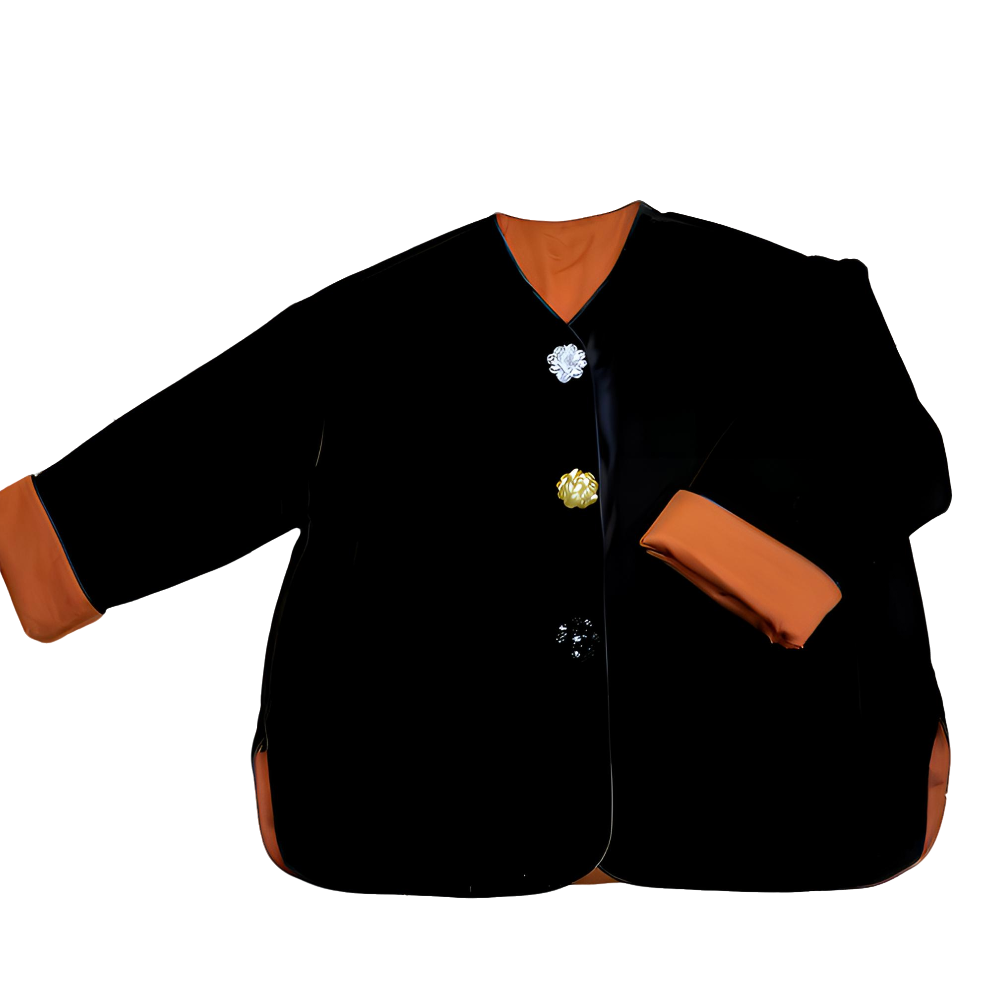3985花朵大扣国风新中式V领宽松版棉服