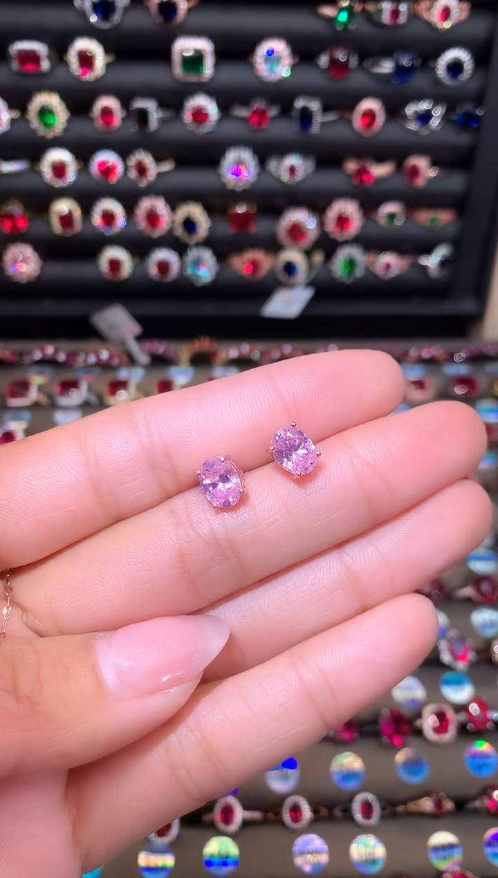 【闪购商品】蓝宝石耳饰银S925镶嵌68玫瑰金