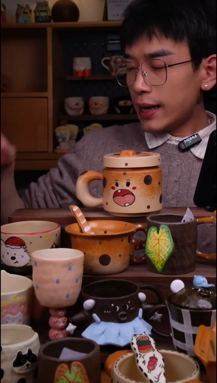 杯子陶景德镇可爱设计师款陶瓷（带盖）