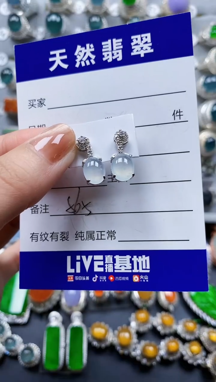 翡翠银S925镶嵌耳饰0565