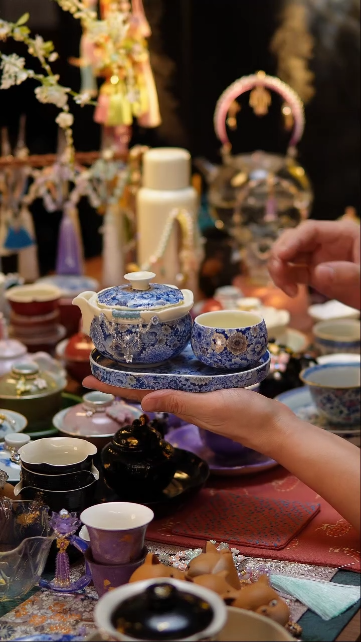 【闪购商品】万花手抓壶+壶承+杯