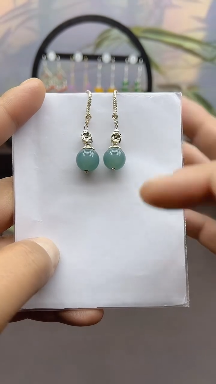 未镶嵌石英质玉（天山翠）耳饰328