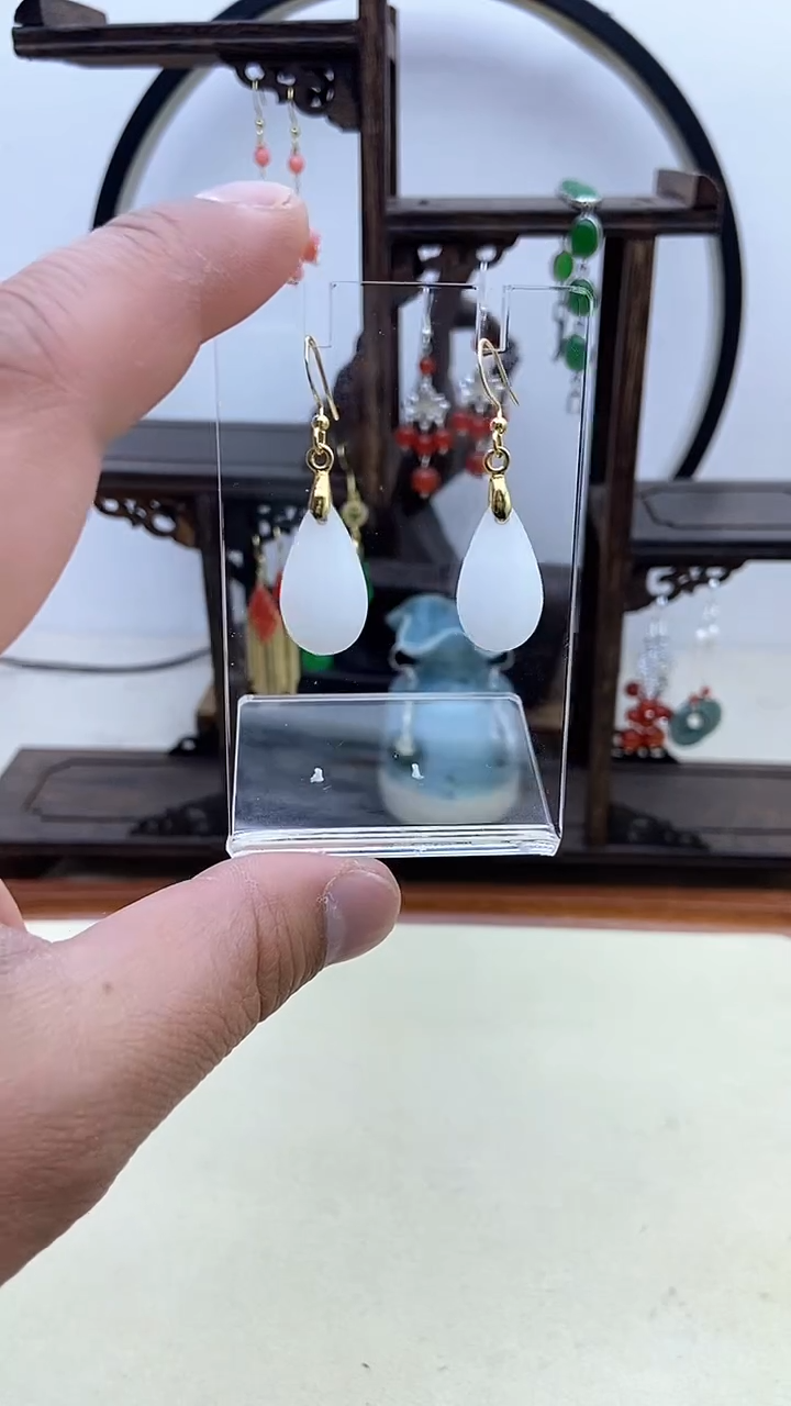 【闪购商品】和田玉耳饰14K金镶嵌05号