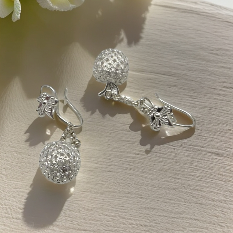 足银耳饰 足银苹果耳饰【金花银号】纯银熟银拉丝工艺长短可调节