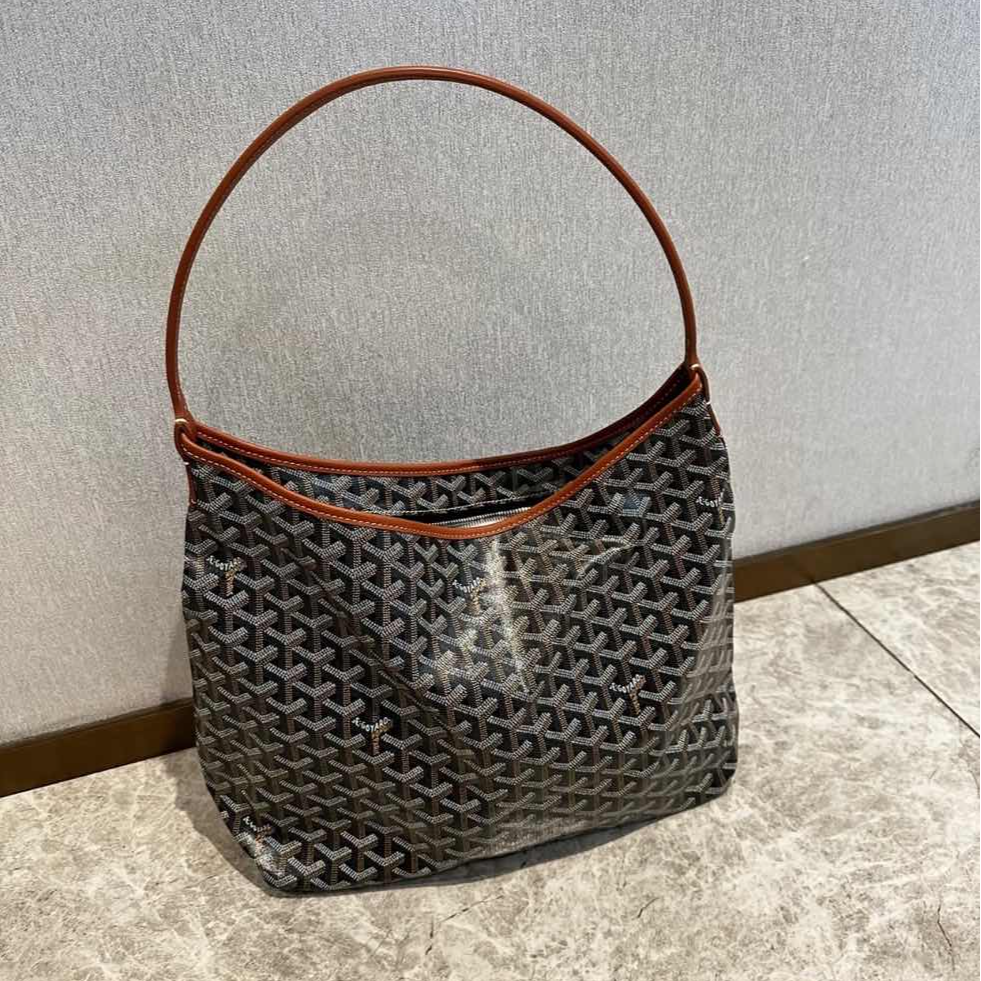 99新 Goyard 小花6珊Boheme Hobo Bag 子母腋下包 棕色