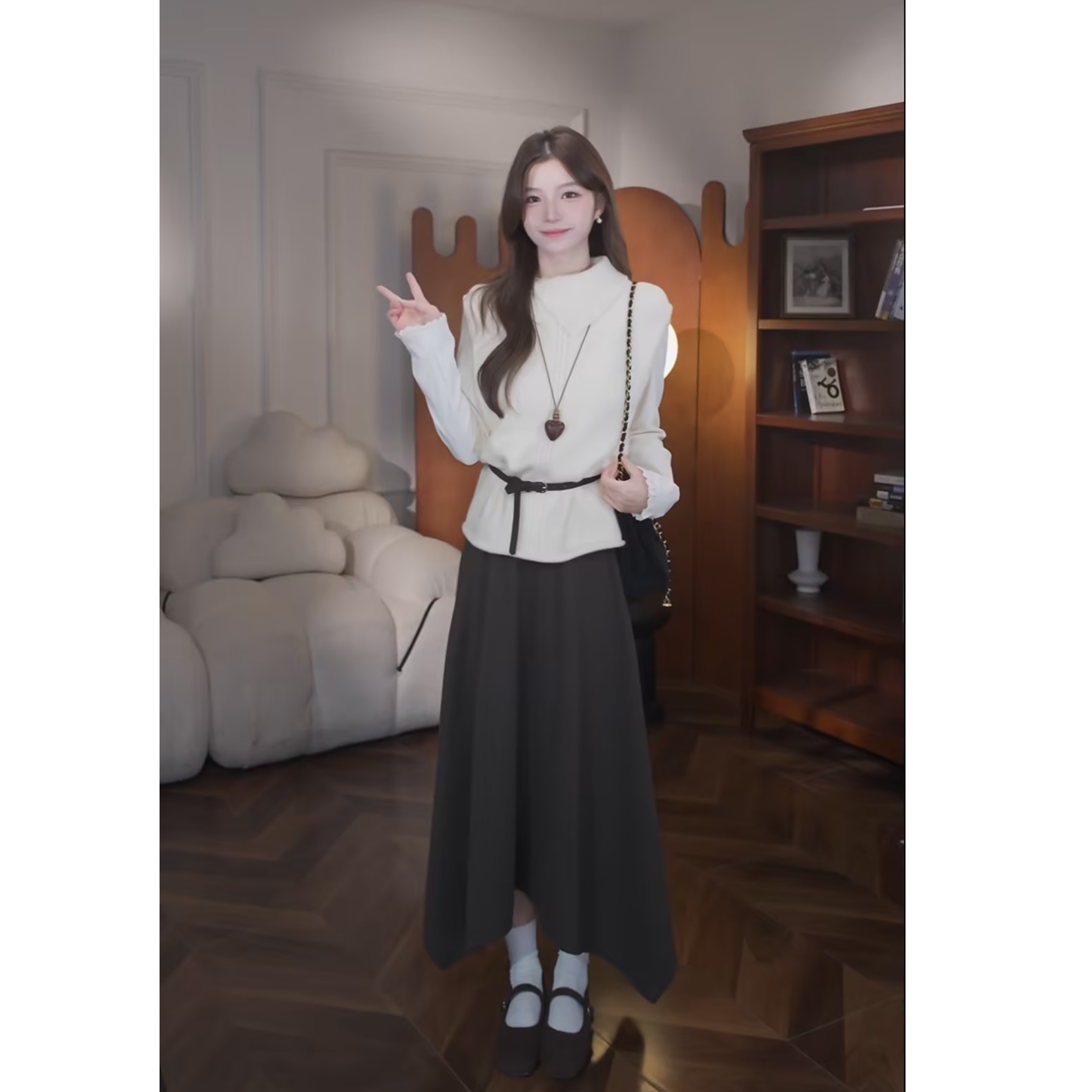 鹿向南【白色纪元】秋冬新款韩系慵懒高级感穿搭显瘦马甲毛衣套装女