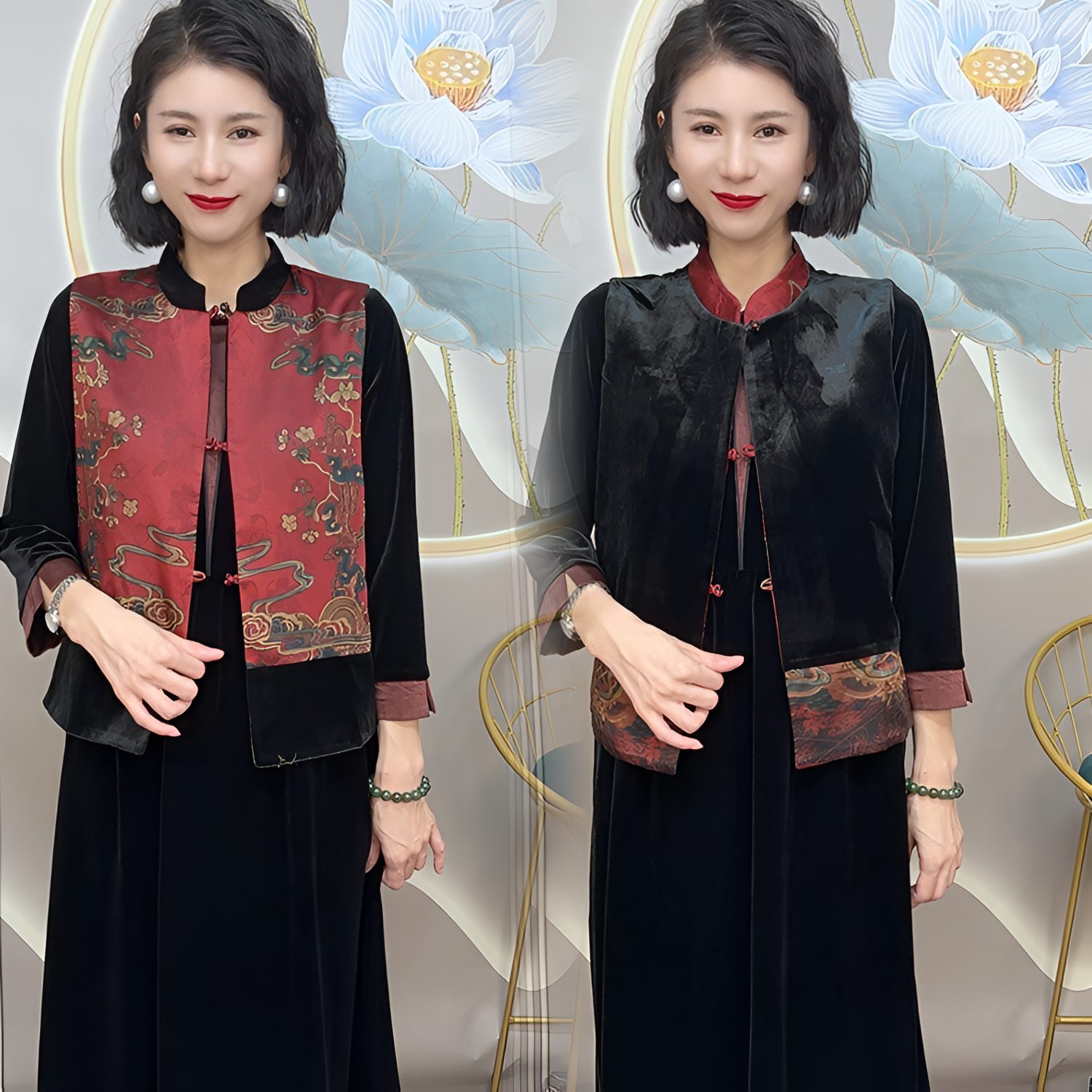 2510A时尚洋气双面两穿民族风马甲妈妈秋装中老年女装妈妈装