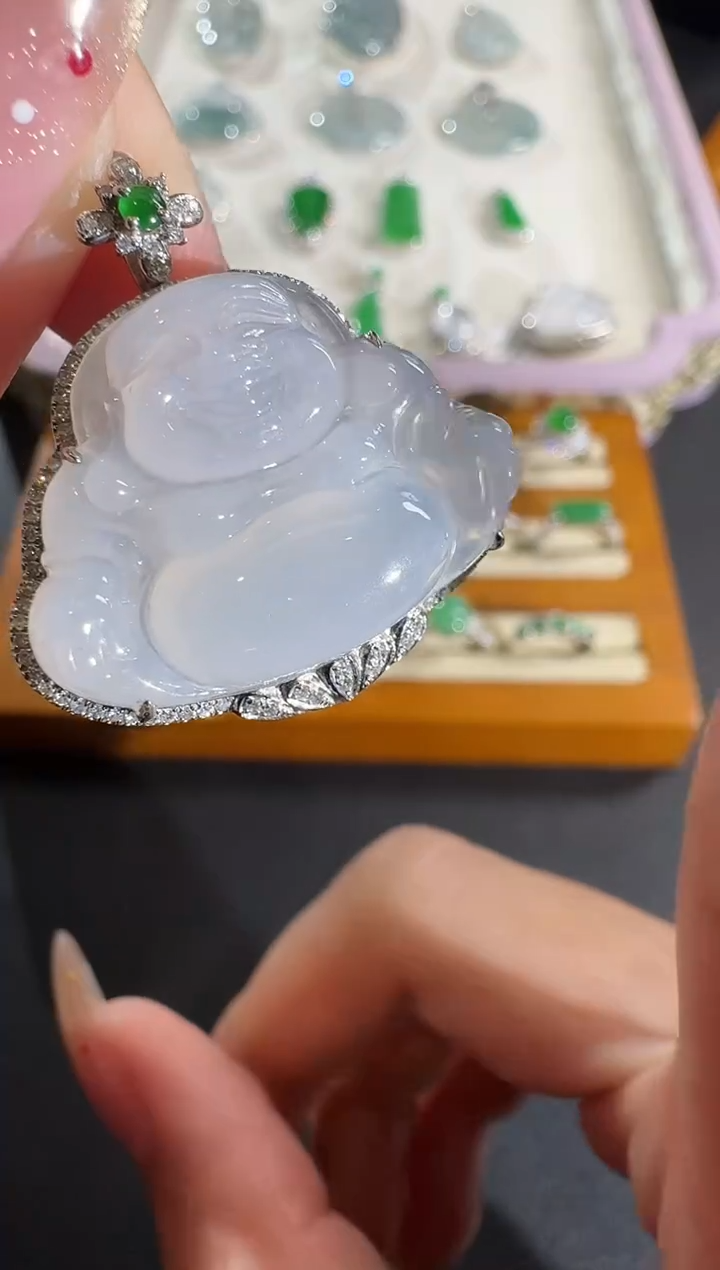 【闪购商品】翡翠吊坠(不含链)18K金镶嵌【源头工厂】钻石镶嵌