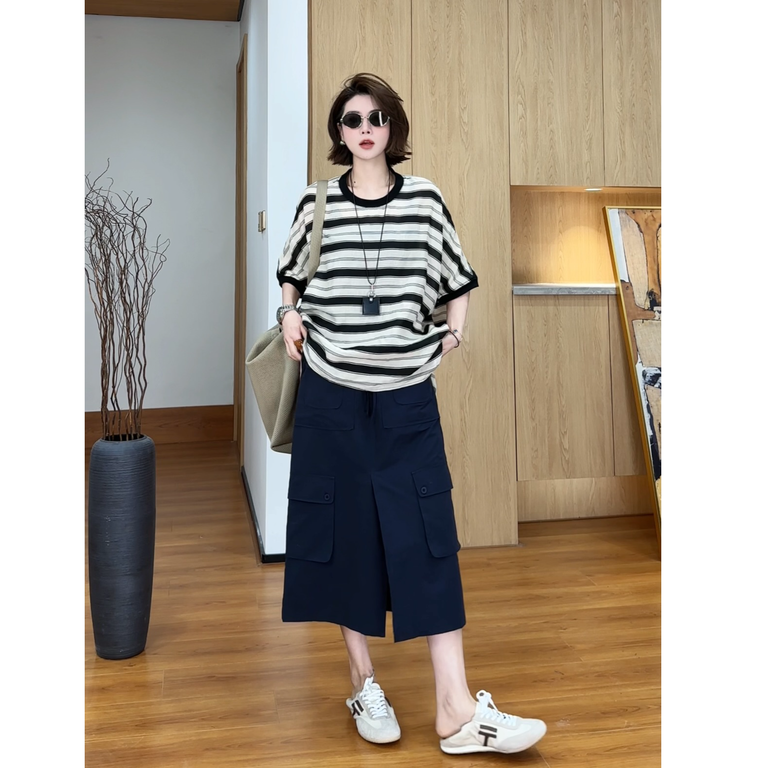 YYOUHAN 2025新款【接头素描】极简时尚黑白条纹百搭T恤 2506C3382