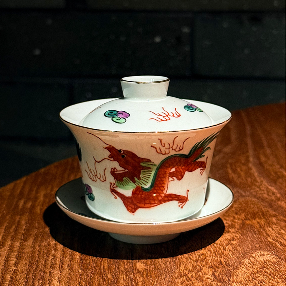 善古手会龙凤呈祥盖碗陶瓷手工绘制潮州90年代感古早味功夫盖碗