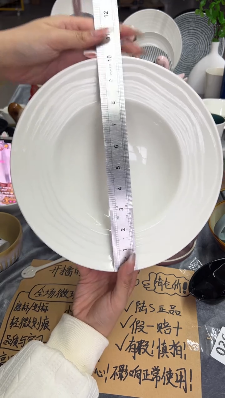 新骨瓷036-1 瑕疵暖白顶峰 12寸草帽盘