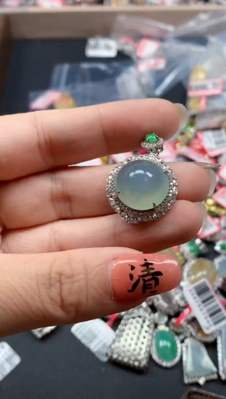 银S925镶嵌戒指翡翠天然A货缅甸翡翠