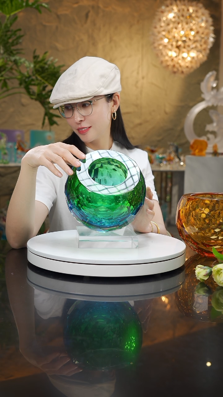 瓷片福利蓝绿切面果碗