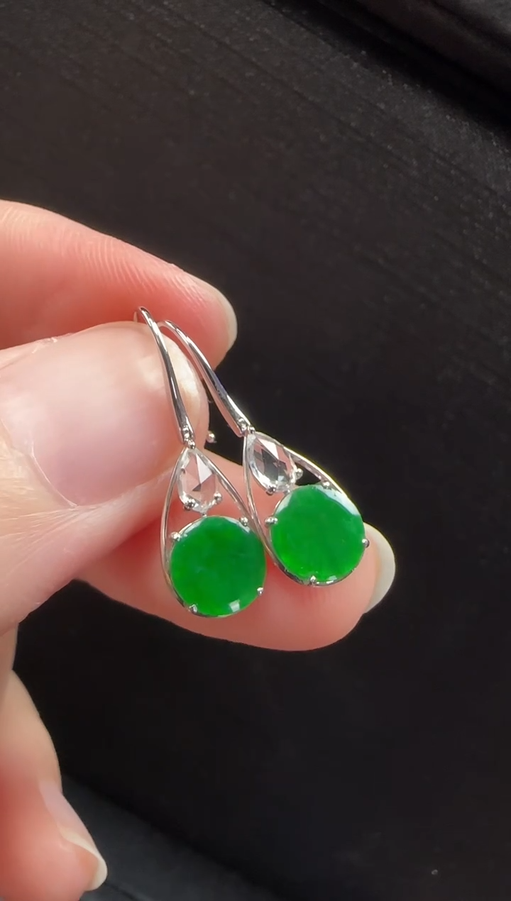 18K金镶嵌翡翠耳饰316无事牌一对