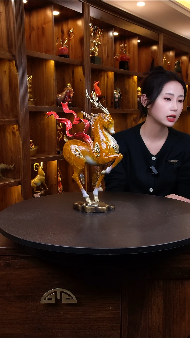 黄铜一鹿有财黄铜摆件