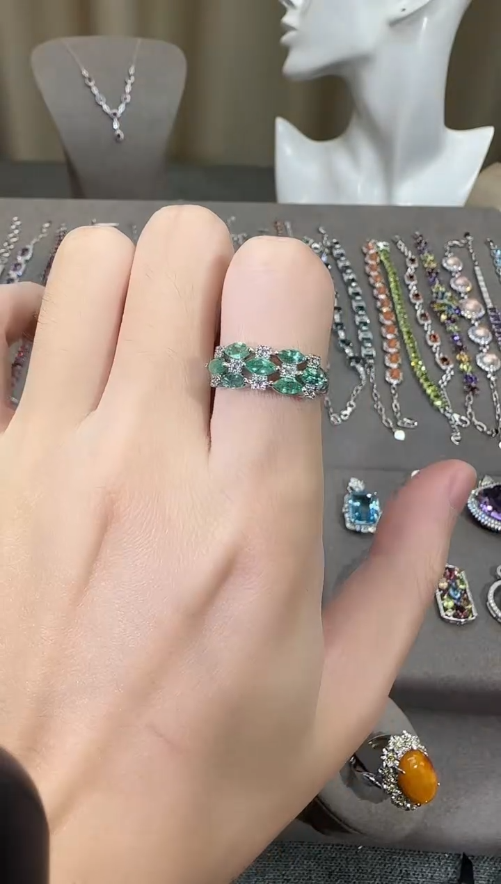 银S925镶嵌戒指祖母绿7mm戒指排戒款