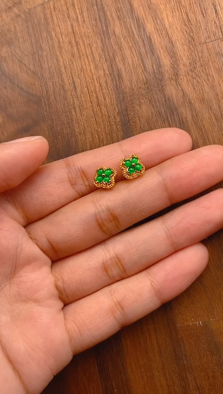 【闪购商品】翡翠耳饰银S925镶嵌四叶草耳饰