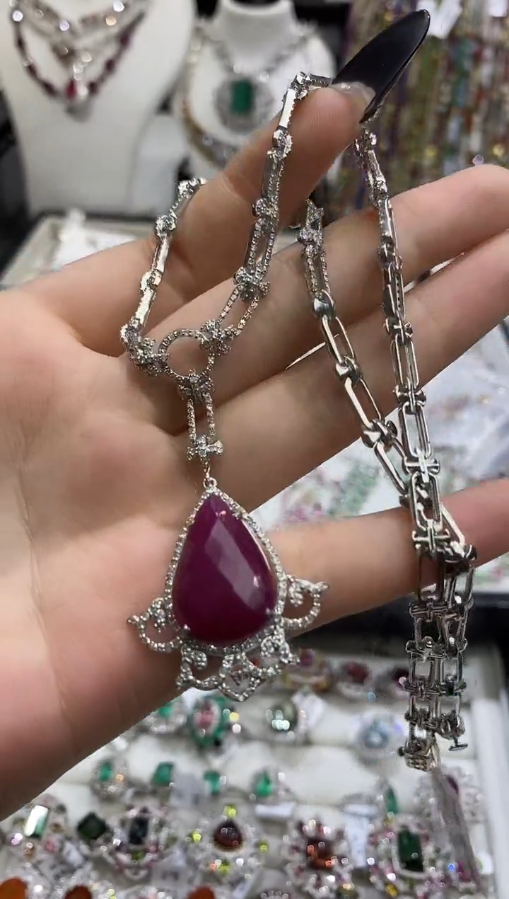 银S925镶嵌项链定制红宝石楚楚珠宝中古甄选不退换