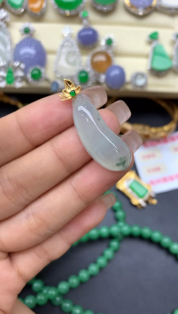 颈饰18K金镶嵌翡翠443-中国好珍宝