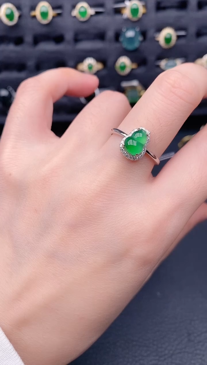 银S925镶嵌戒指翡翠天然a货翡翠303