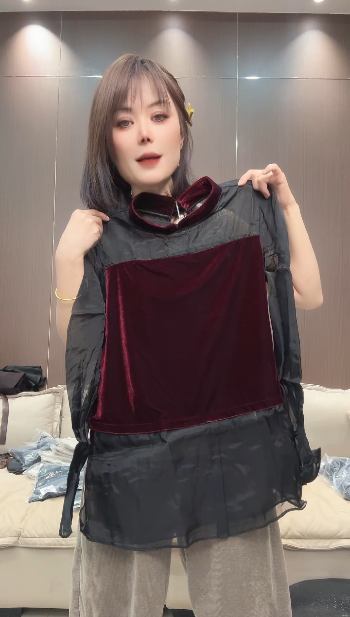 红色欧根纱拼接XL码