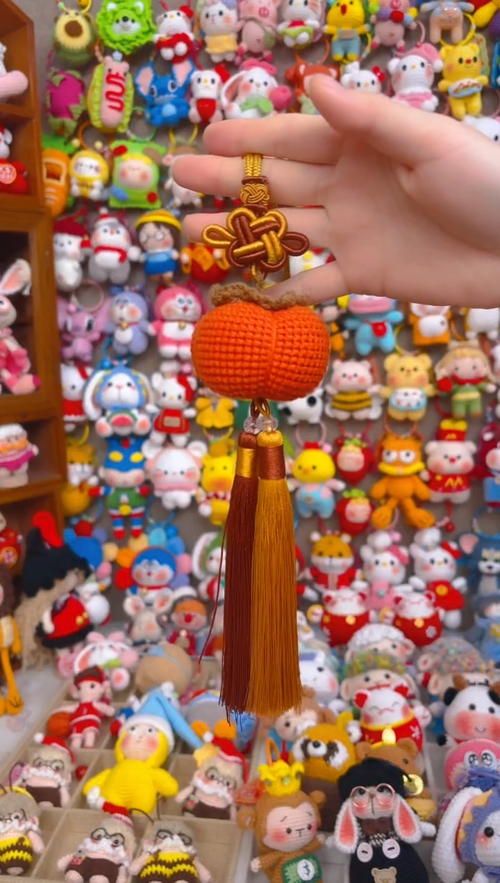纯手工制作毛线钩织成品柿柿如意挂件