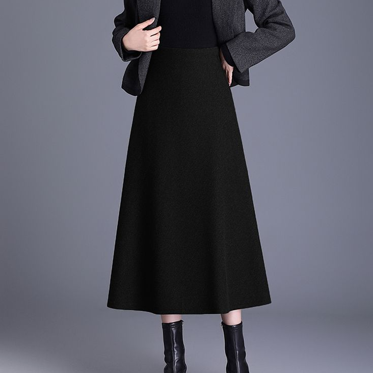 中老年胖妈妈加厚毛呢半身裙秋冬新款高腰显瘦气质长裙大码裙子