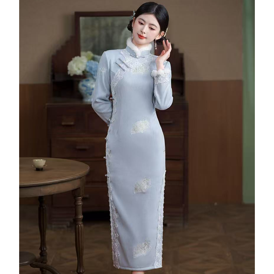 江南春【花枝招展】冬款衣长120新中式文艺少女高端旗袍奢华气质